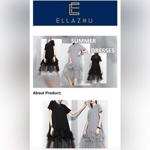 Ellazhu Black Tulle Hem Tee Shirt Dress NWT $38